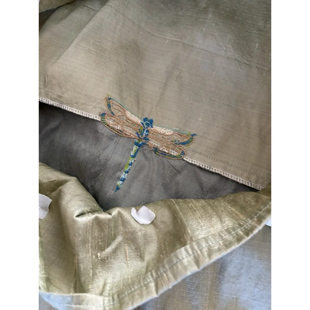 2 Oly Studio Silk Euro Pillow Cover Blue and Green With Embroidered‎ DragonFly